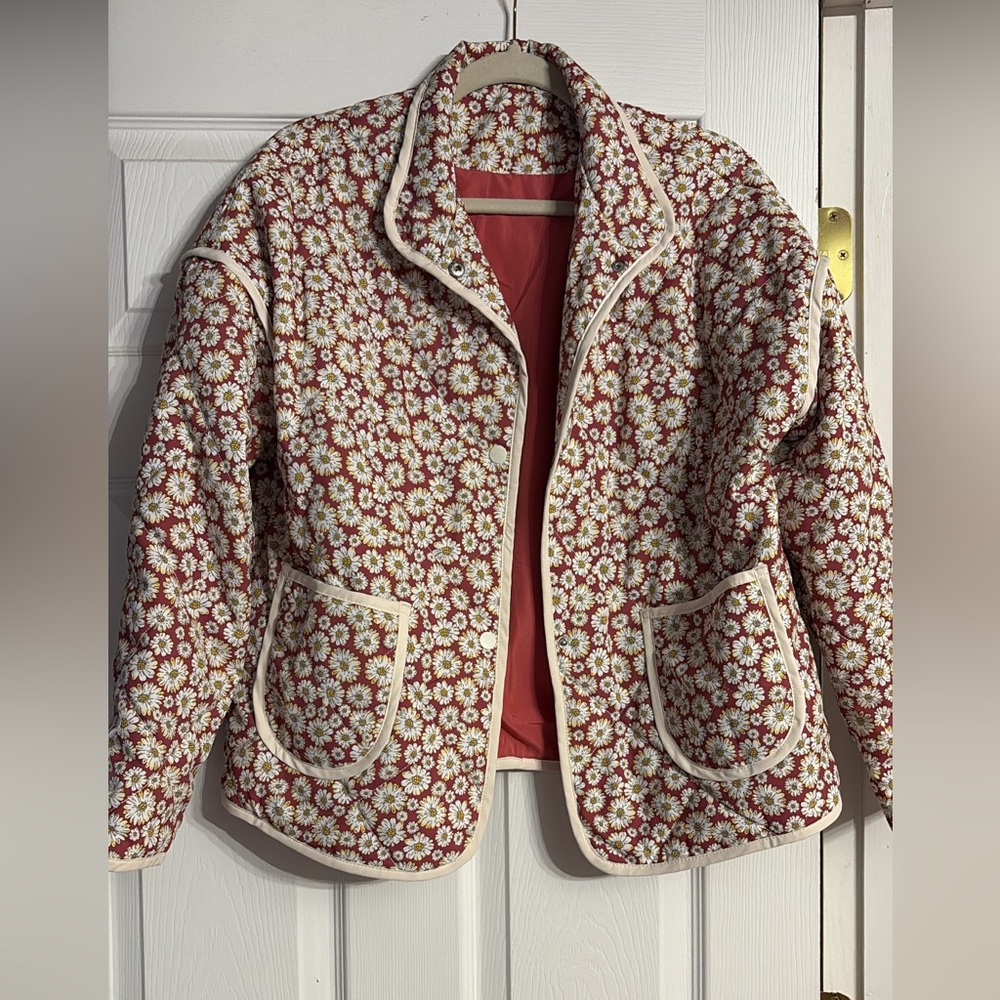 Floral Quilted Jacket - Red and Cream